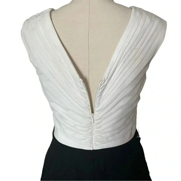 TADASHI SHOJI | Pleated Ivory/Black Sleeveless Crepe Midi Sheath Dress Size 6 - Picture 7 of 12